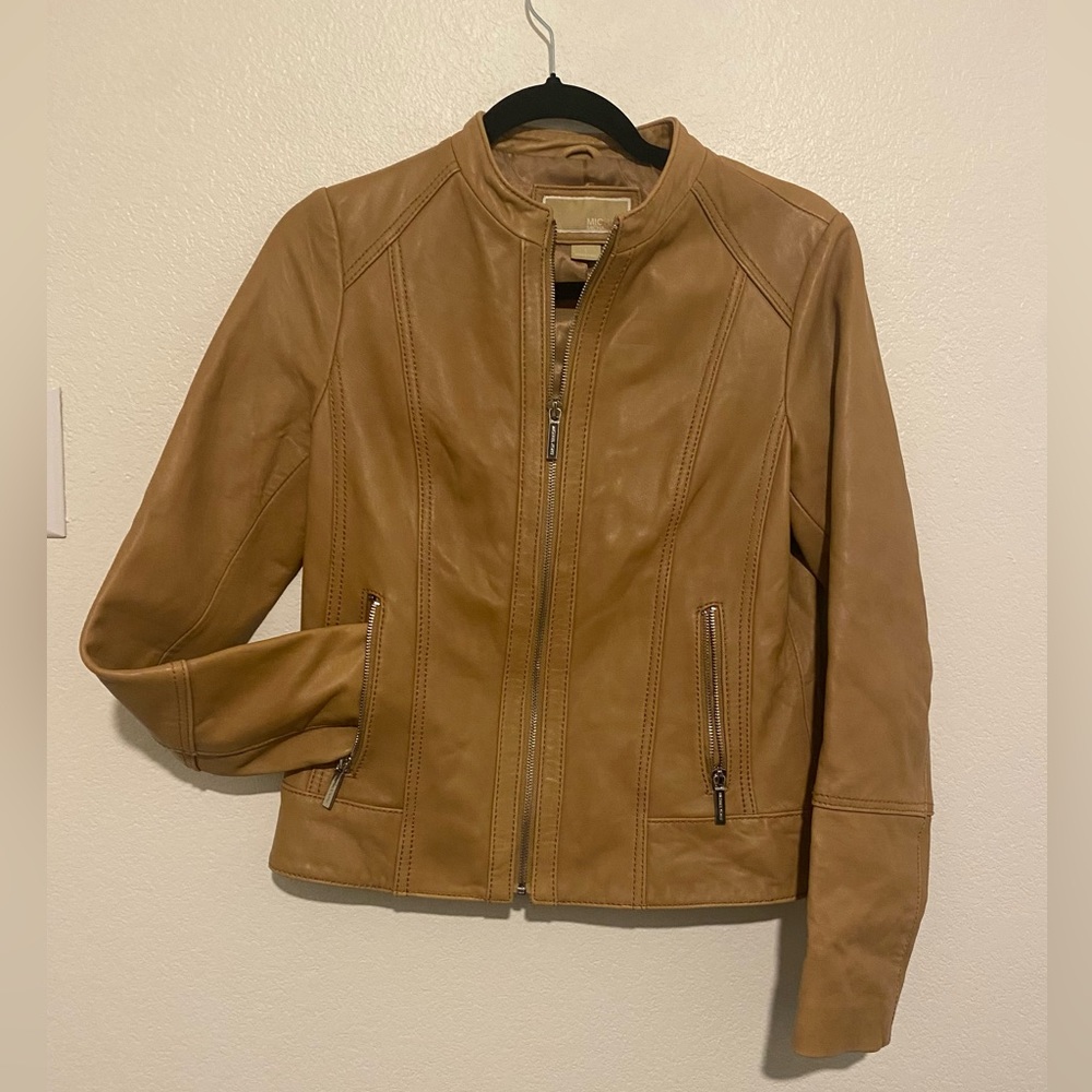 Michael Kors tan faux leather jacket